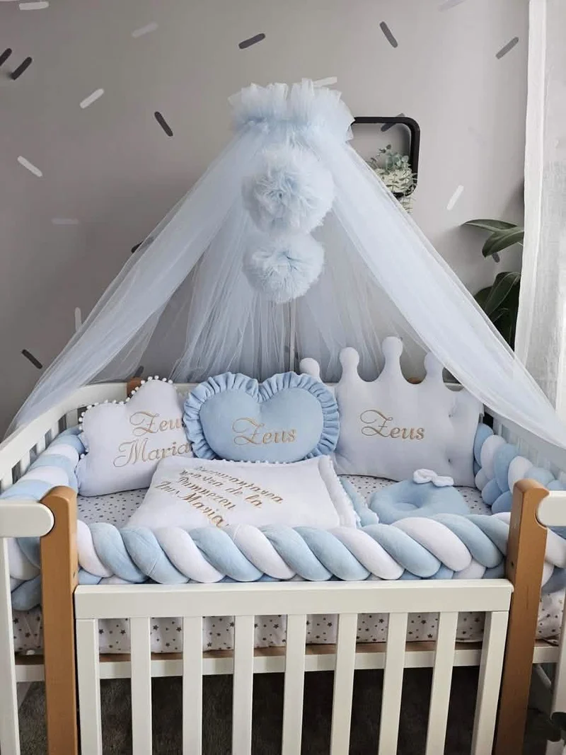 Blue Baby Boy Bedding Set - Cotton Velour Nursery Decor