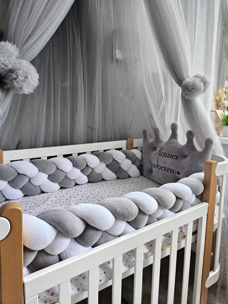 Gray Baby Boy Bedding Set - Cotton Velour Nursery Decor