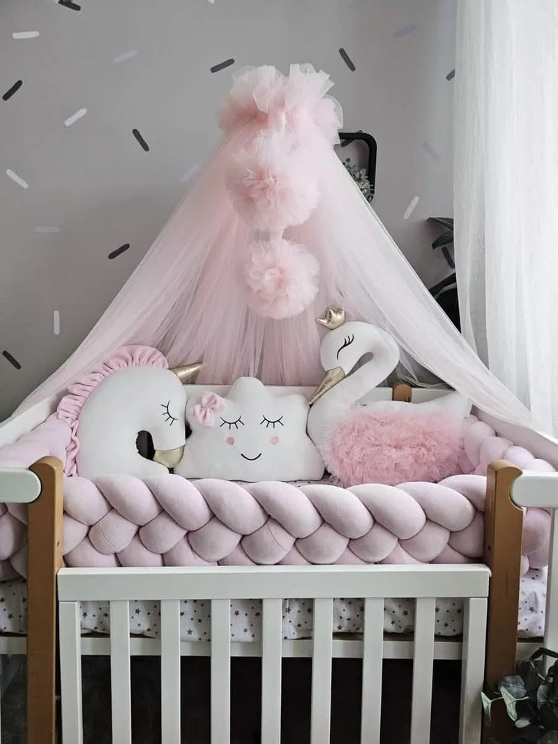 Light Pink Baby Girl Bedding Set - Cloud, Unicorn & Swan