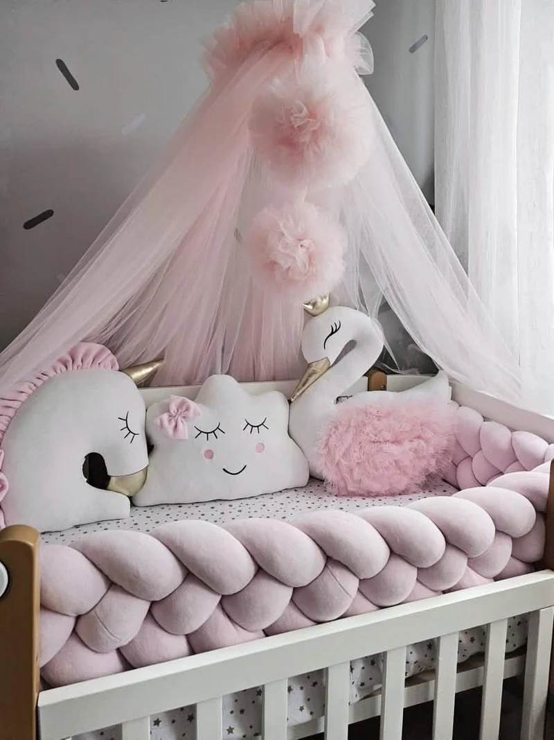 Light Pink Baby Girl Bedding Set - Cloud, Unicorn & Swan