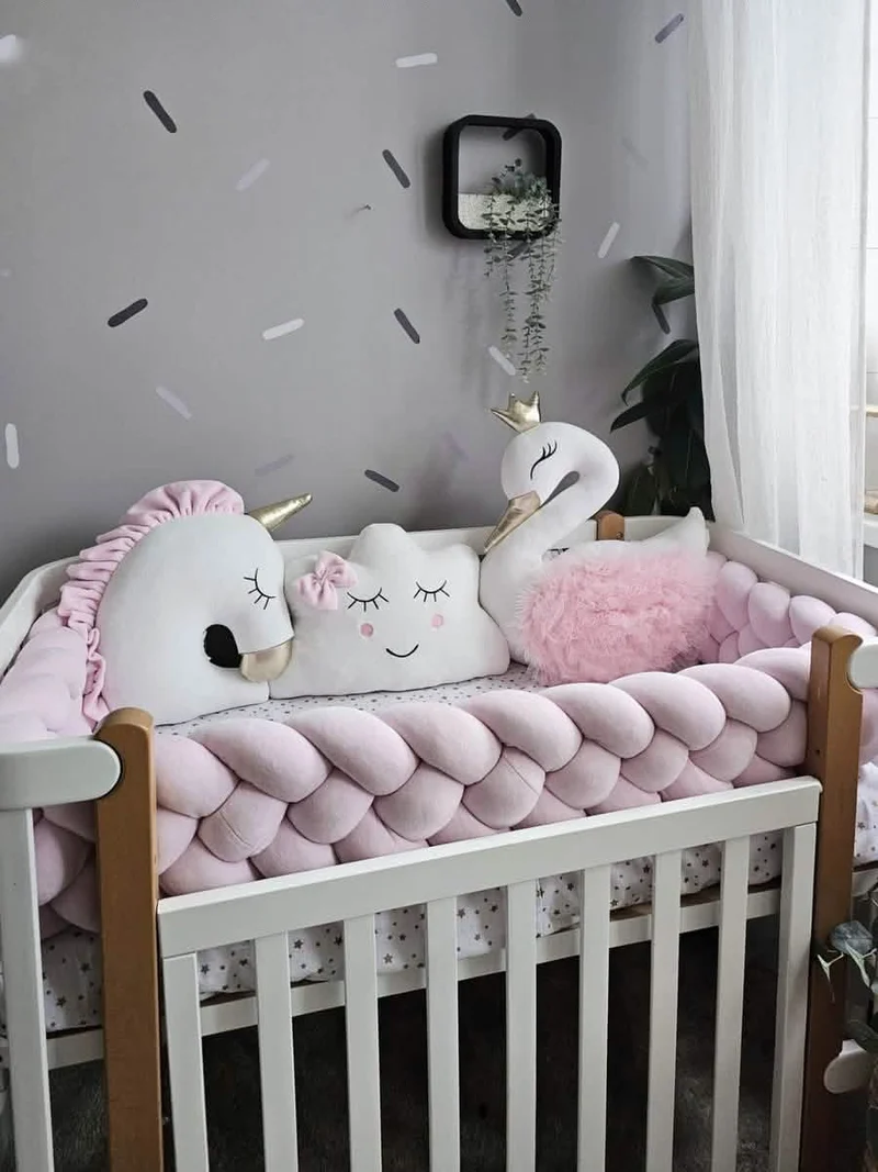 Light Pink Baby Girl Bedding Set - Cloud, Unicorn & Swan
