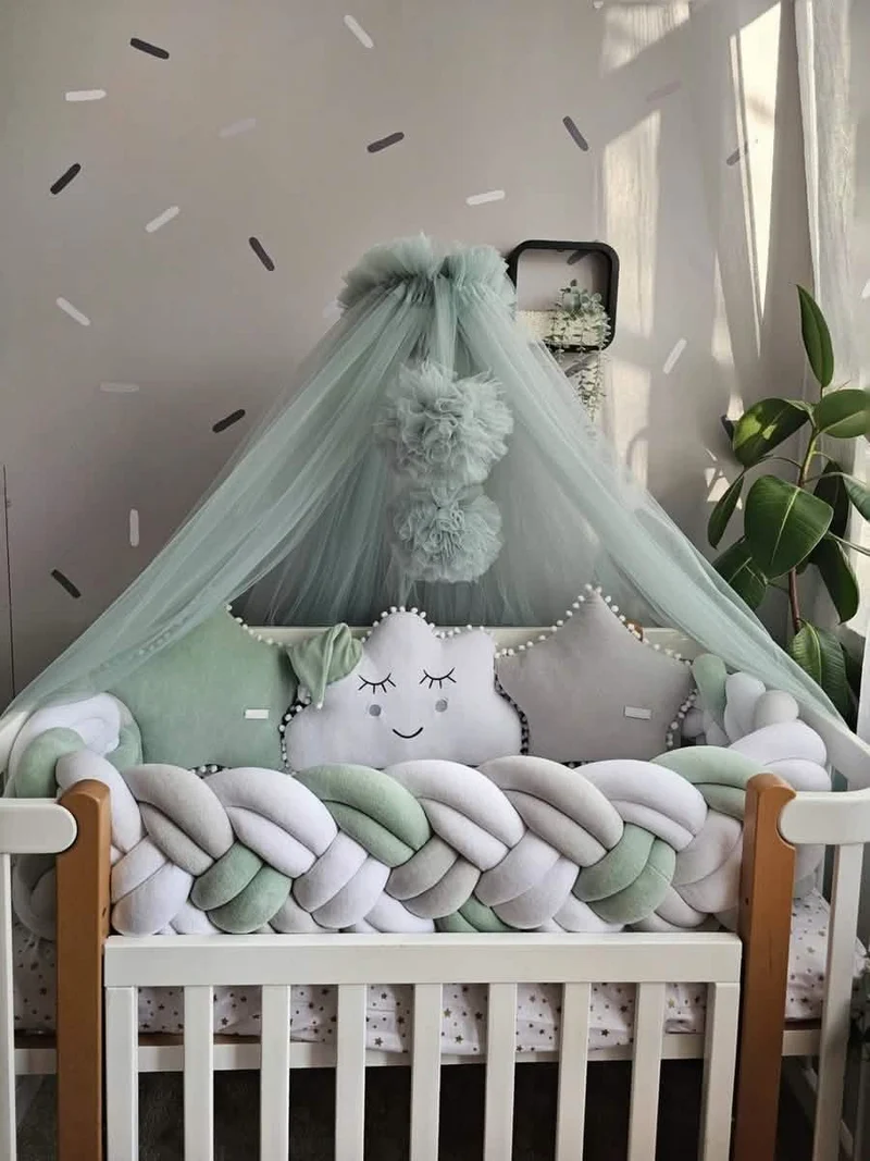 Baby Bedding Set Green - Cloud Face & 2 Star Pillows