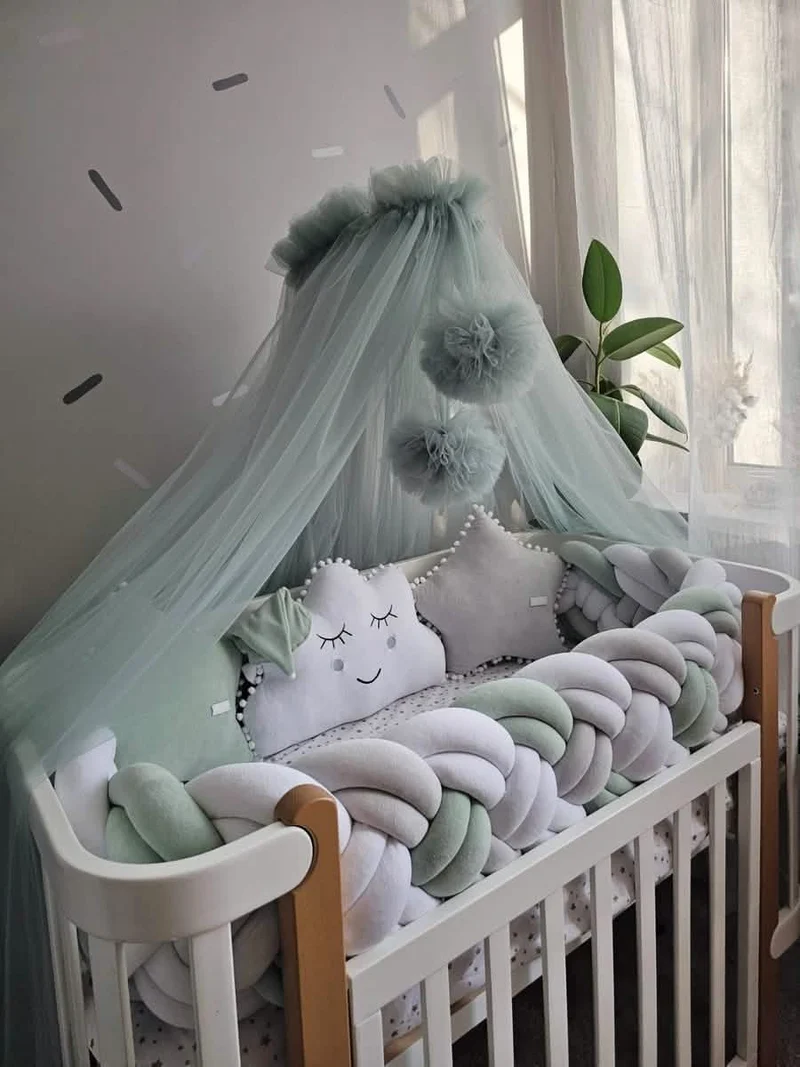 Baby Bedding Set Green - Cloud Face & 2 Star Pillows