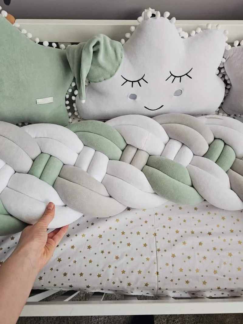 Baby Bedding Set Green - Cloud Face & 2 Star Pillows