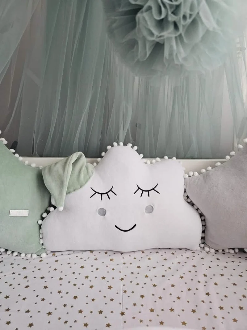 Baby Bedding Set Green - Cloud Face & 2 Star Pillows