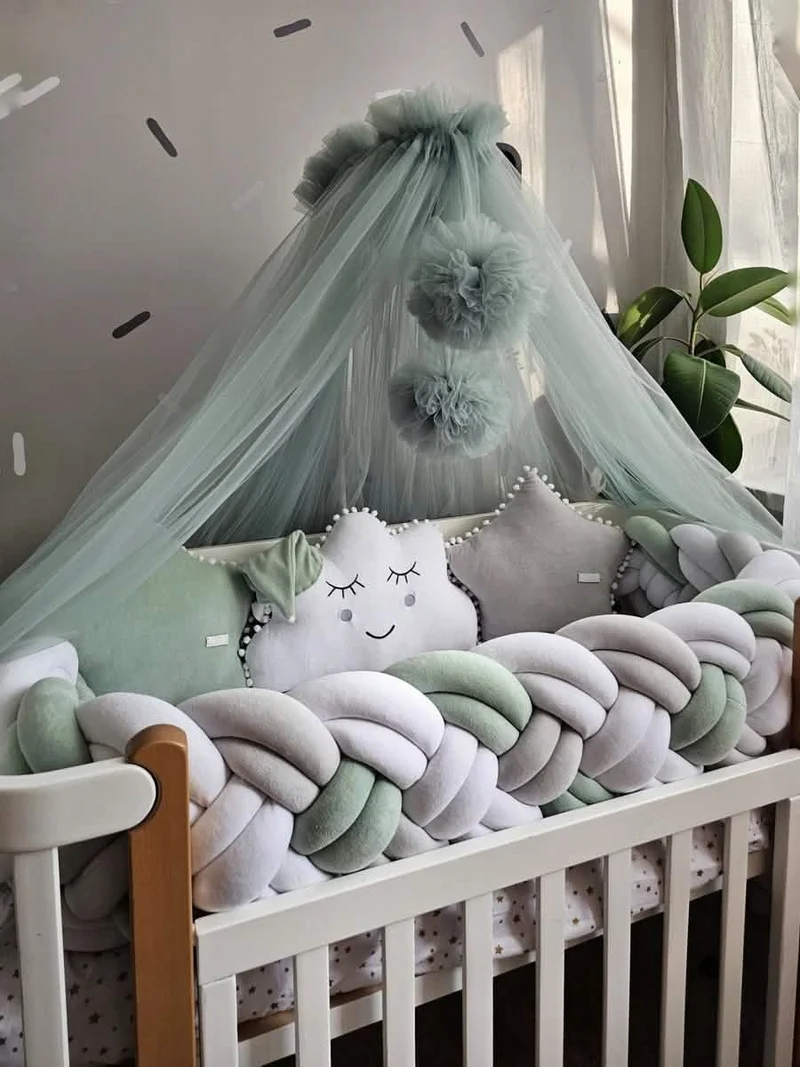 Baby Bedding Set Green - Cloud Face & 2 Star Pillows