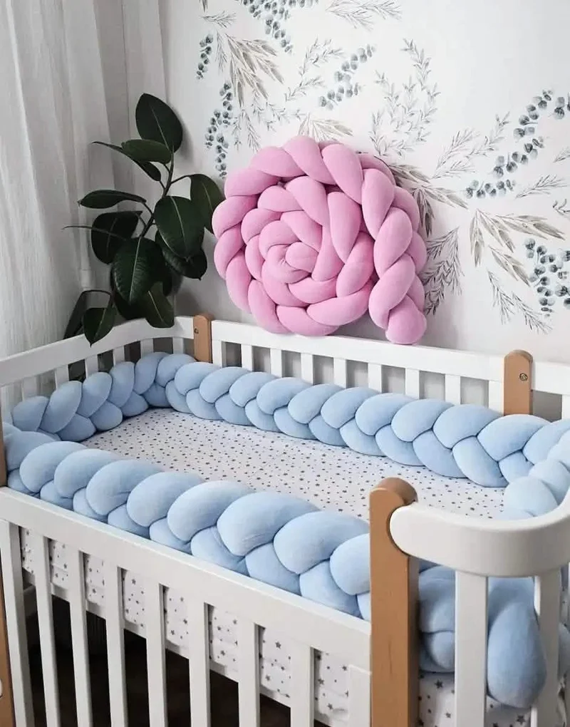 Braided Crib Bumper 15 cm - Handmade Cotton Velour