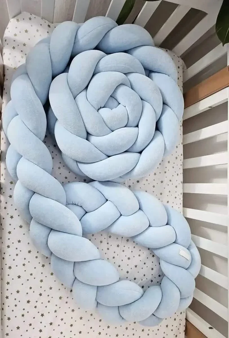 Braided Crib Bumper 15 cm - Handmade Cotton Velour