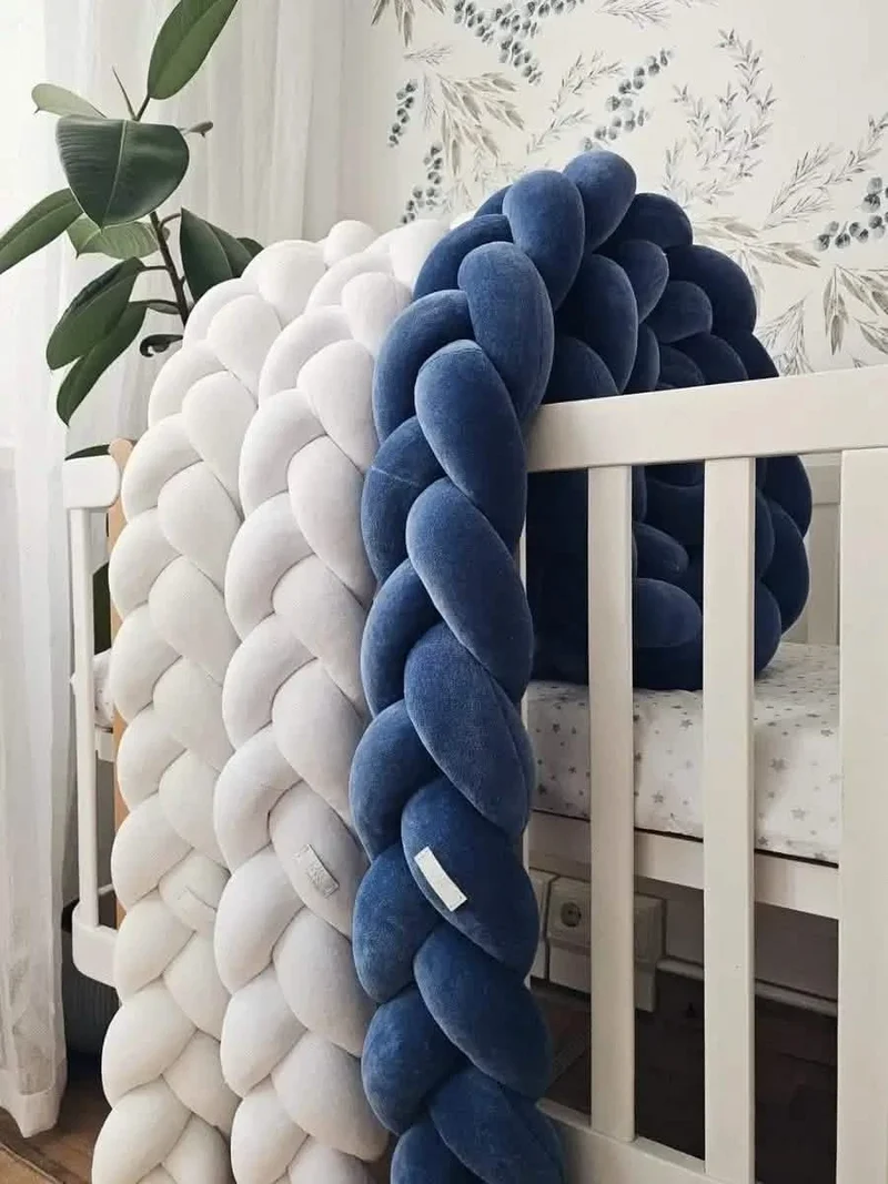 Braided Crib Bumper 15 cm - Handmade Cotton Velour