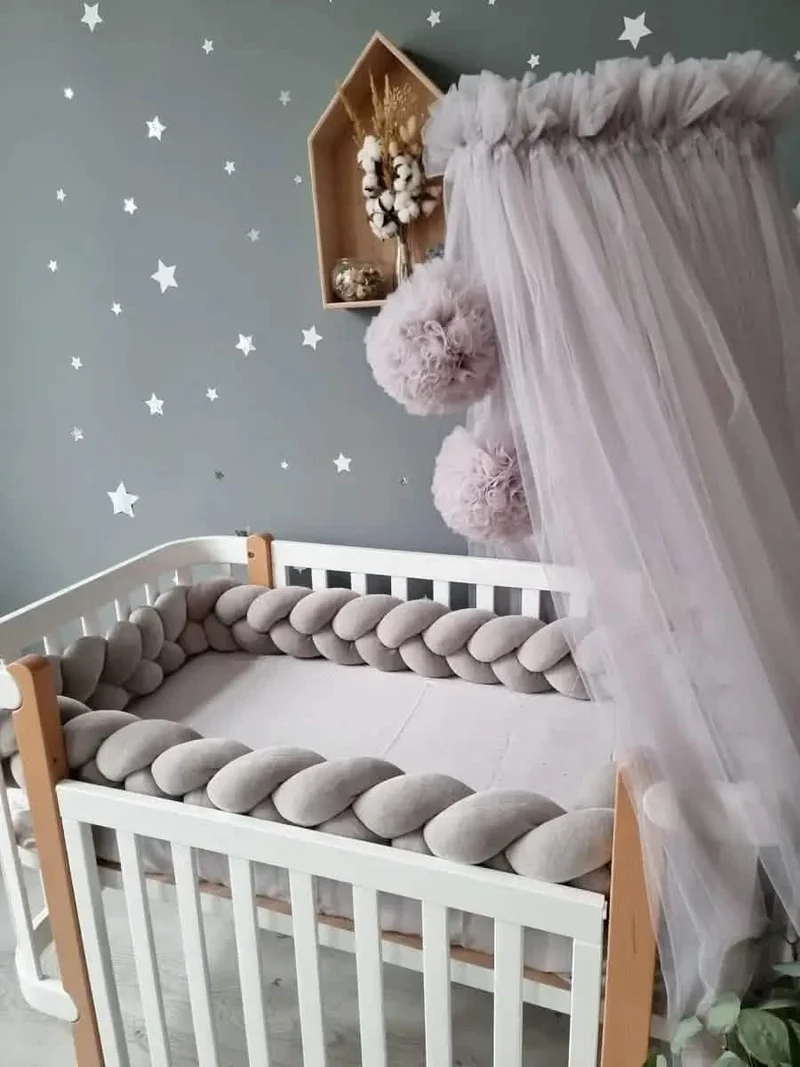Braided Crib Bumper 15 cm - Handmade Cotton Velour