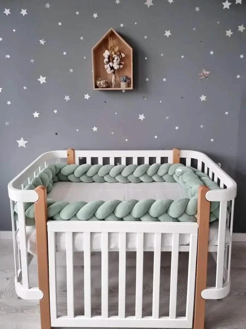 Braided Crib Bumper 15 cm - Handmade Cotton Velour