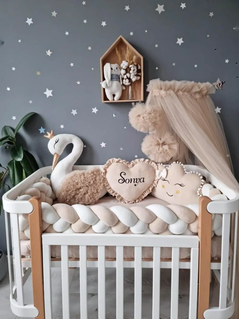 Baby Bedding Set Beige - Princess Swan, Cloud Face & Heart