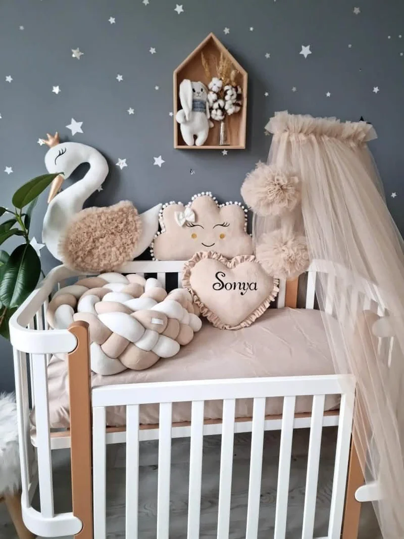 Baby Bedding Set Beige - Princess Swan, Cloud Face & Heart