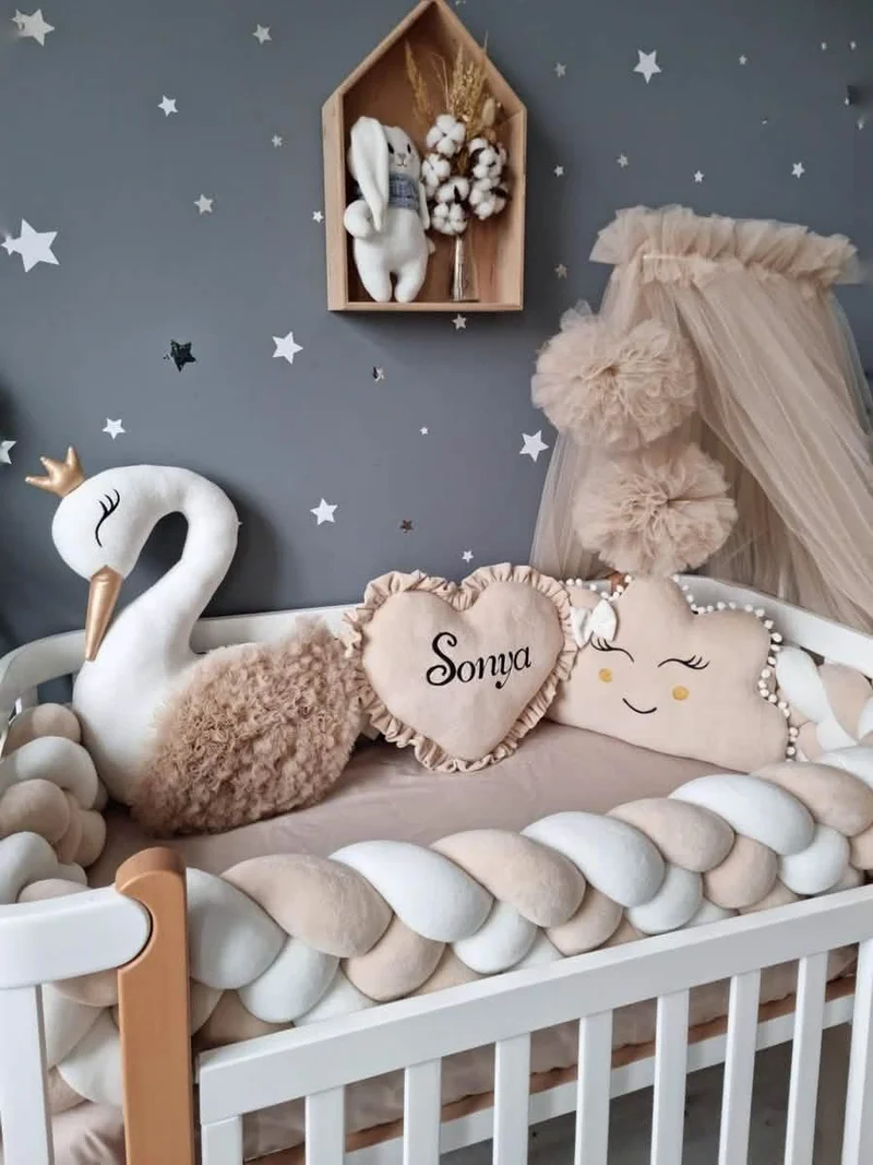 Baby Bedding Set Beige - Princess Swan, Cloud Face & Heart