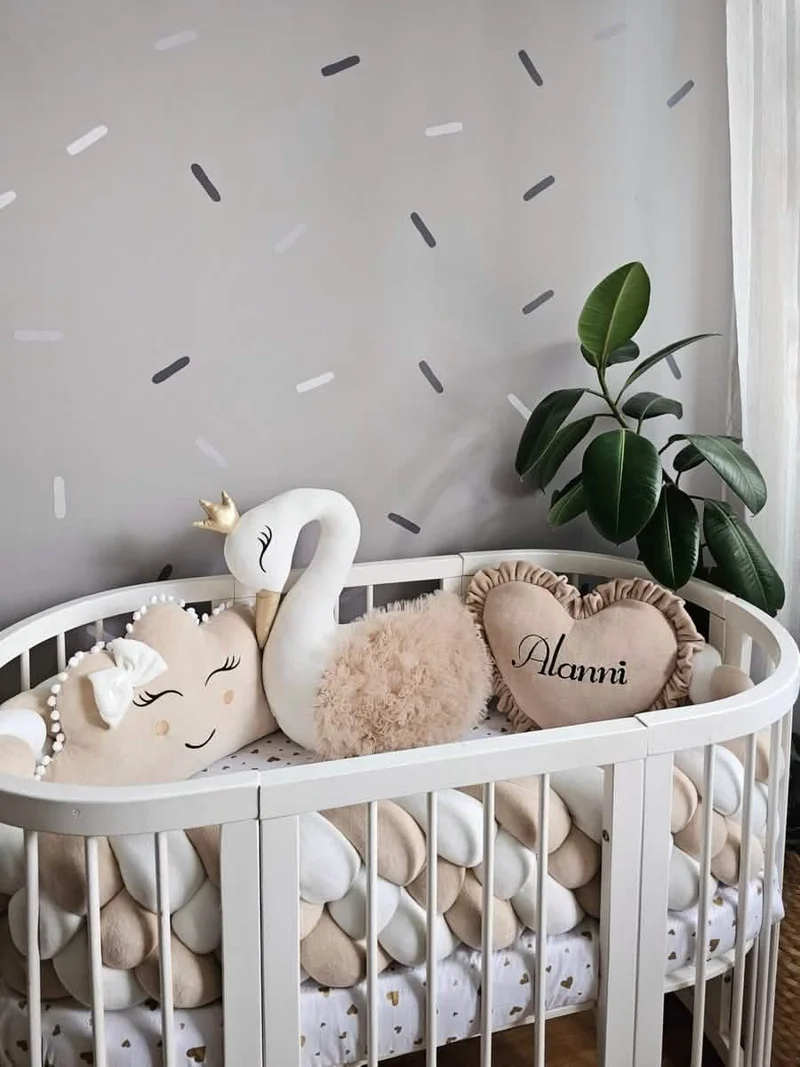Baby Bedding Set Beige - Princess Swan, Cloud Face & Heart