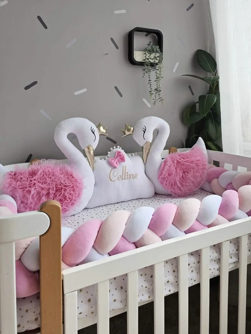 Baby Girl Bedding Set - Cloud & Swan Cotton Velour