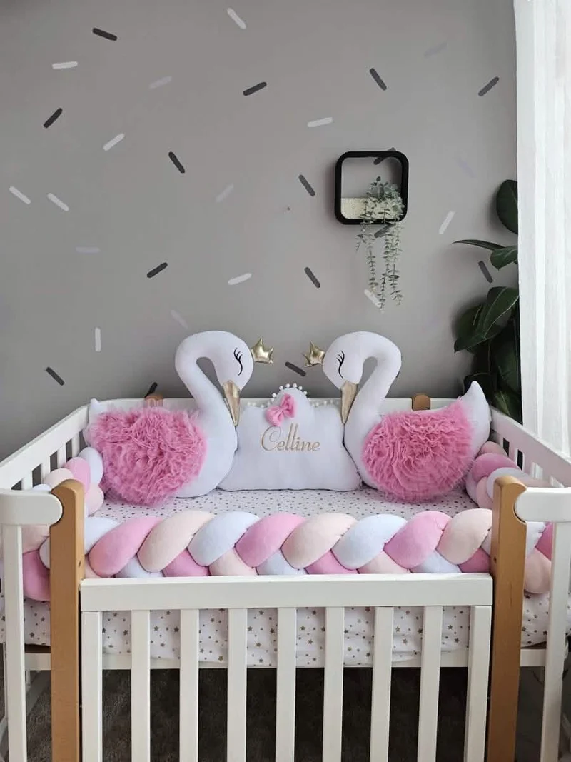 Baby Girl Bedding Set - Cloud & Swan Cotton Velour