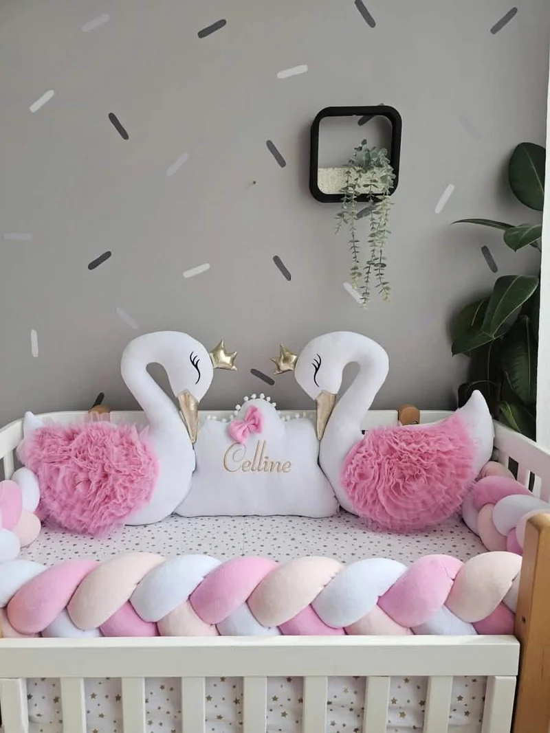 Baby Girl Bedding Set - Cloud & Swan Cotton Velour