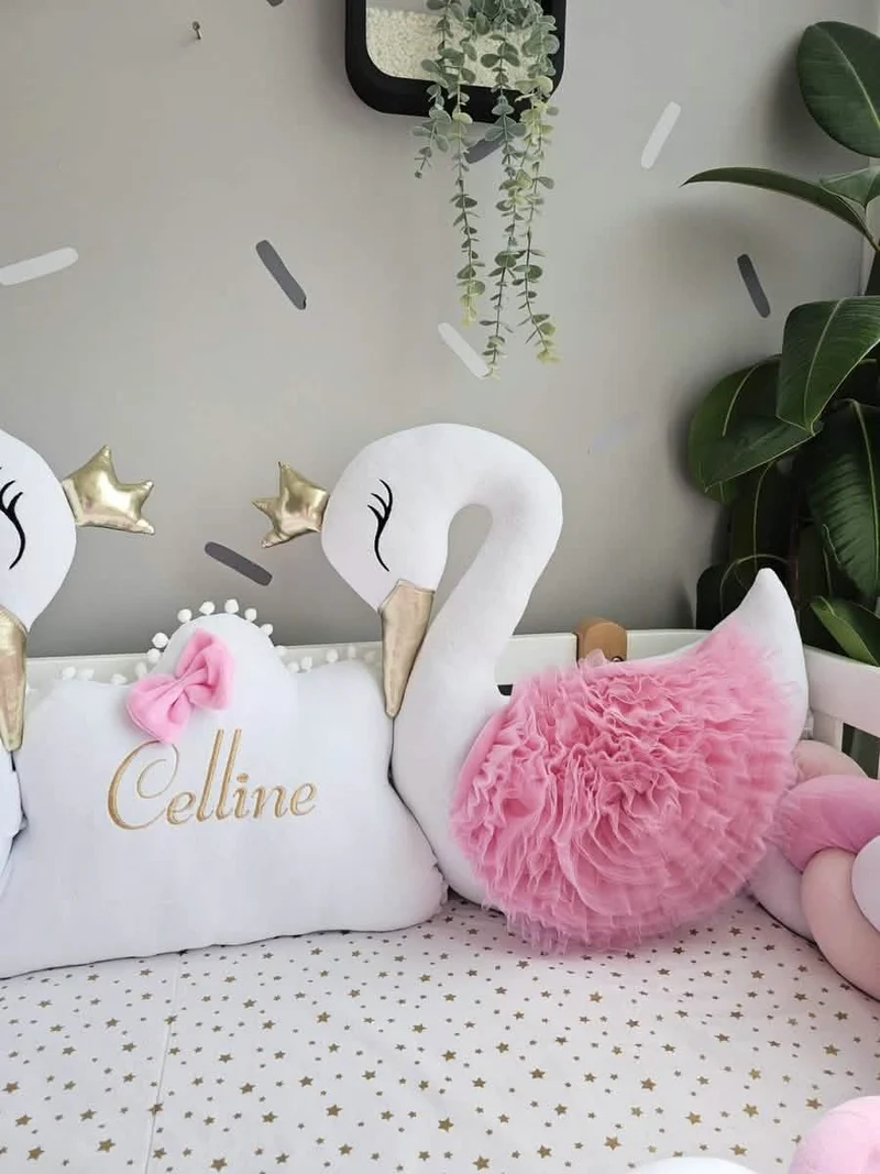 Baby Girl Bedding Set - Cloud & Swan Cotton Velour
