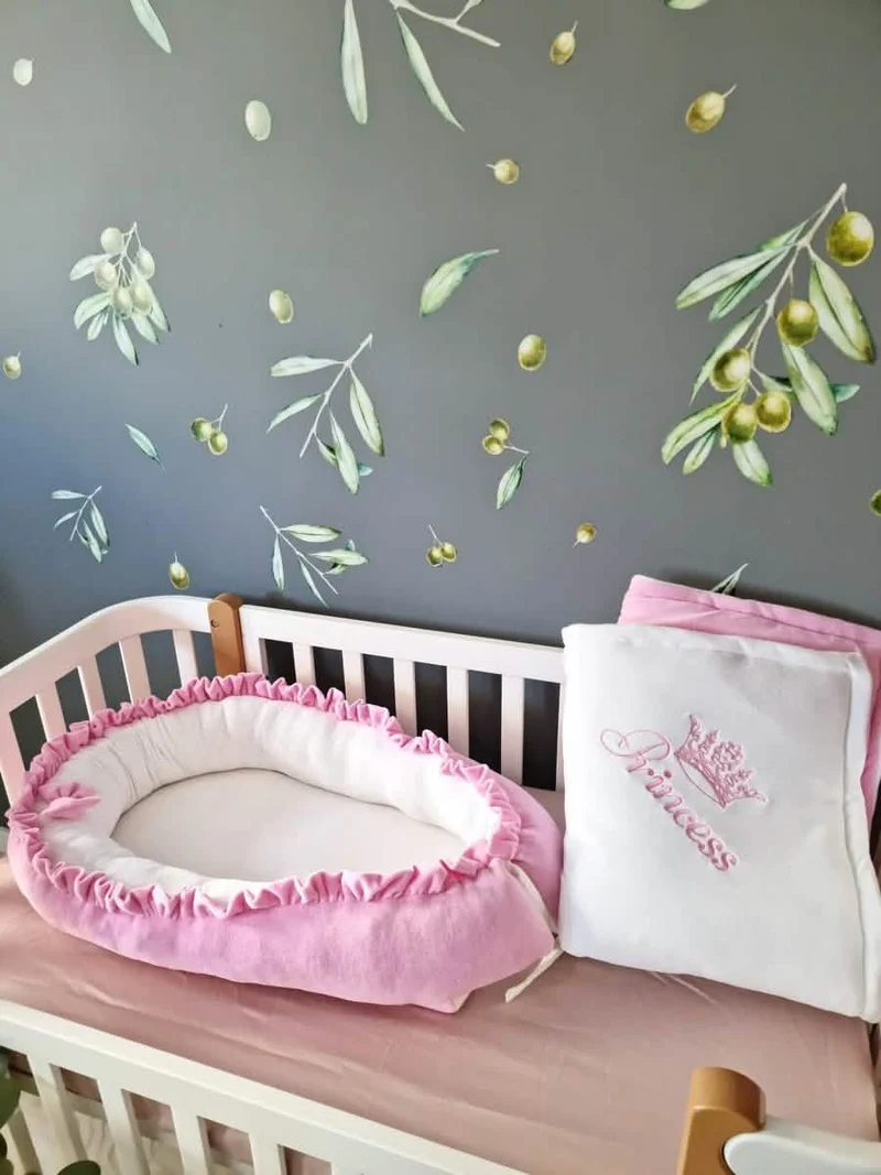 Baby Girl Bedding Set - Cloud & Swan Cotton Velour