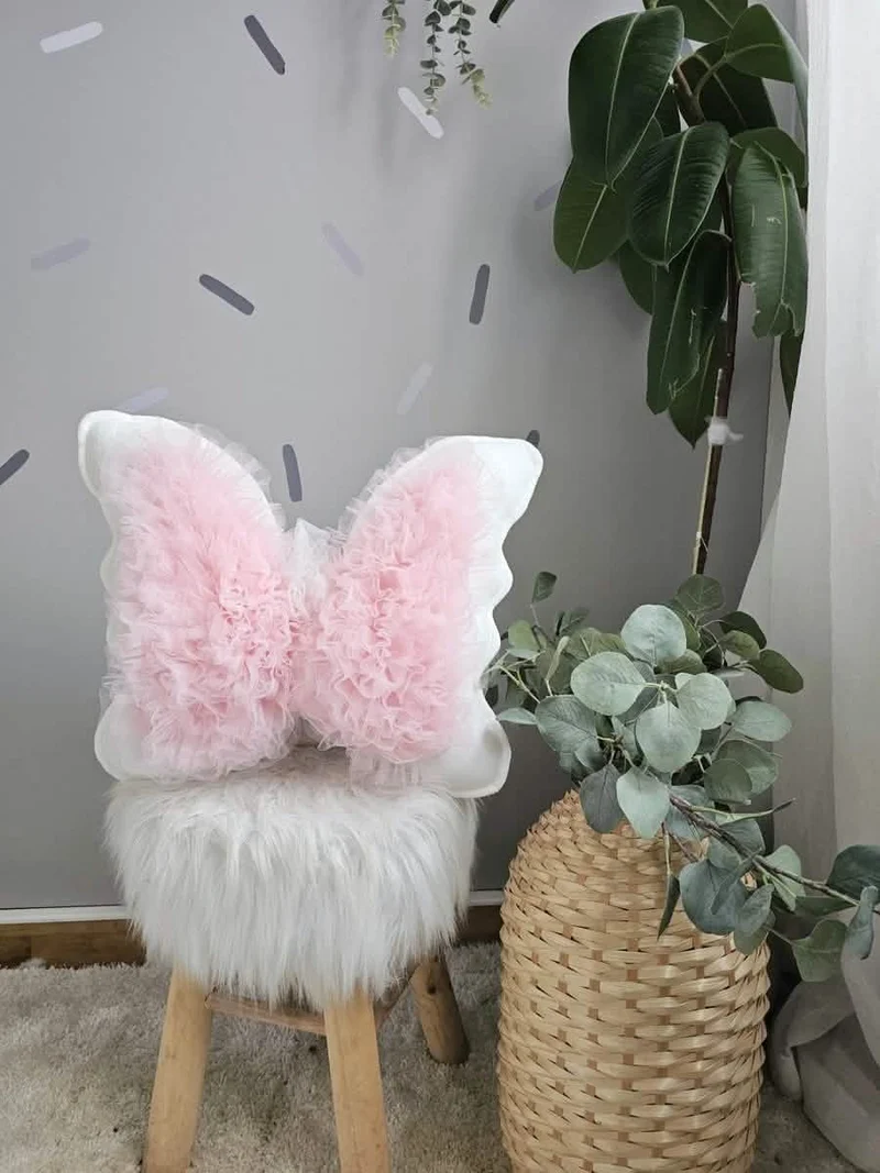 Decorative Butterfly Pillow - Cotton Velour Nursery Decor
