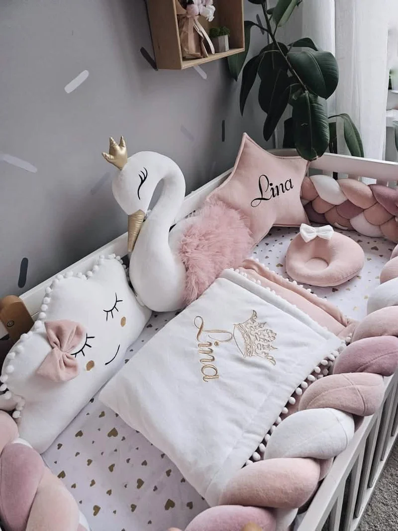 Baby Girl Bedding Set Blush - Princess Swan, Star & Cloud