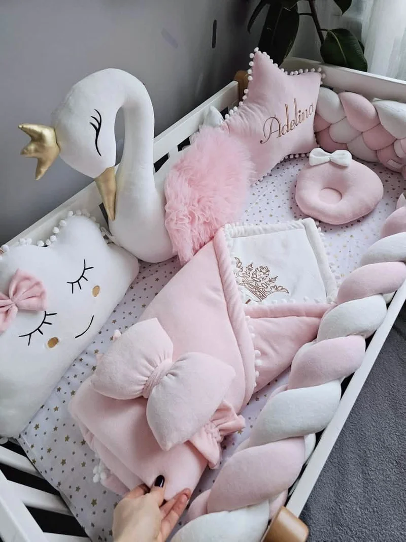 Baby Girl Bedding Set Light Pink - Princess Swan, Star & Cloud