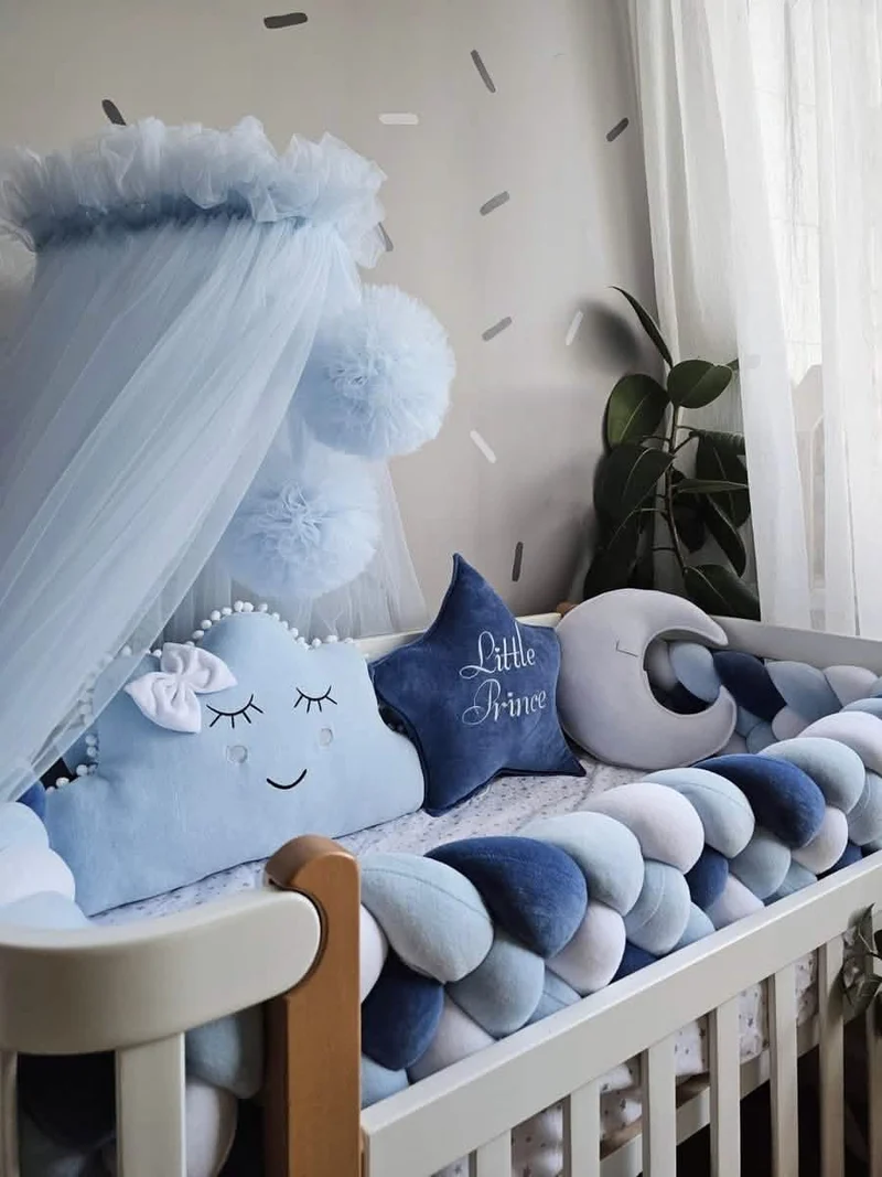 Baby Boy Bedding Set Navy Blue - Cloud Face, Star & Moon