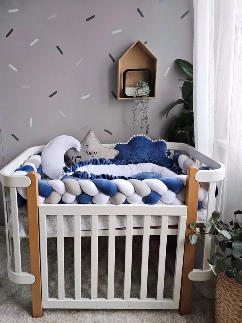 Baby Boy Bedding Set Navy Blue - Cloud Face, Star & Moon