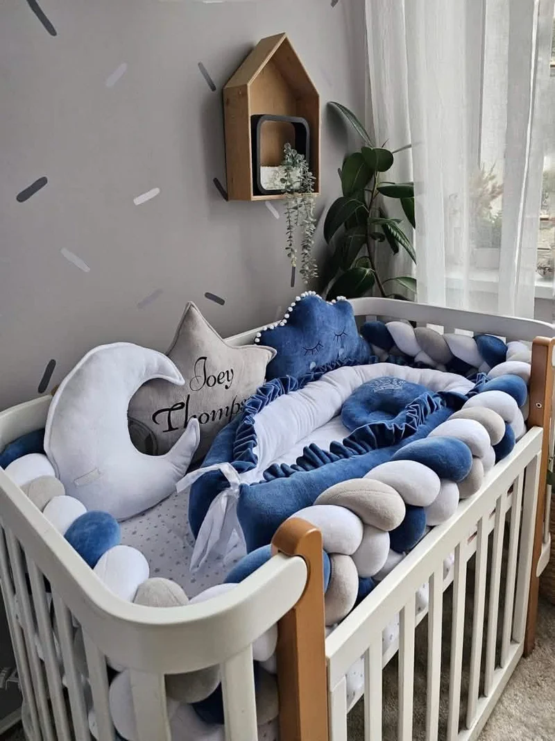 Baby Boy Bedding Set Navy Blue - Cloud Face, Star & Moon