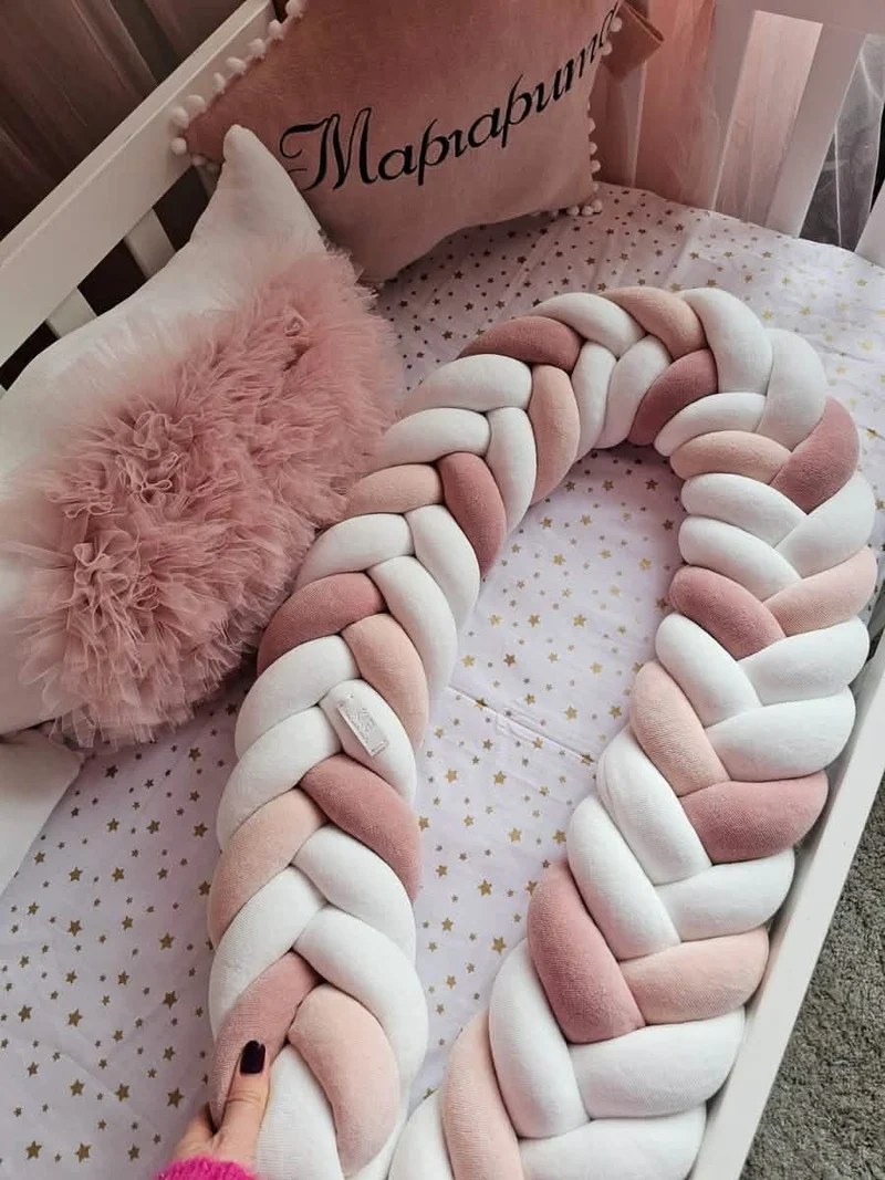 Braided Crib Bumper Blush Pink 15 cm