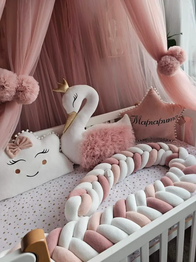 Baby Girl Bedding Set - Princess Swan, Star & Cloud Pillows