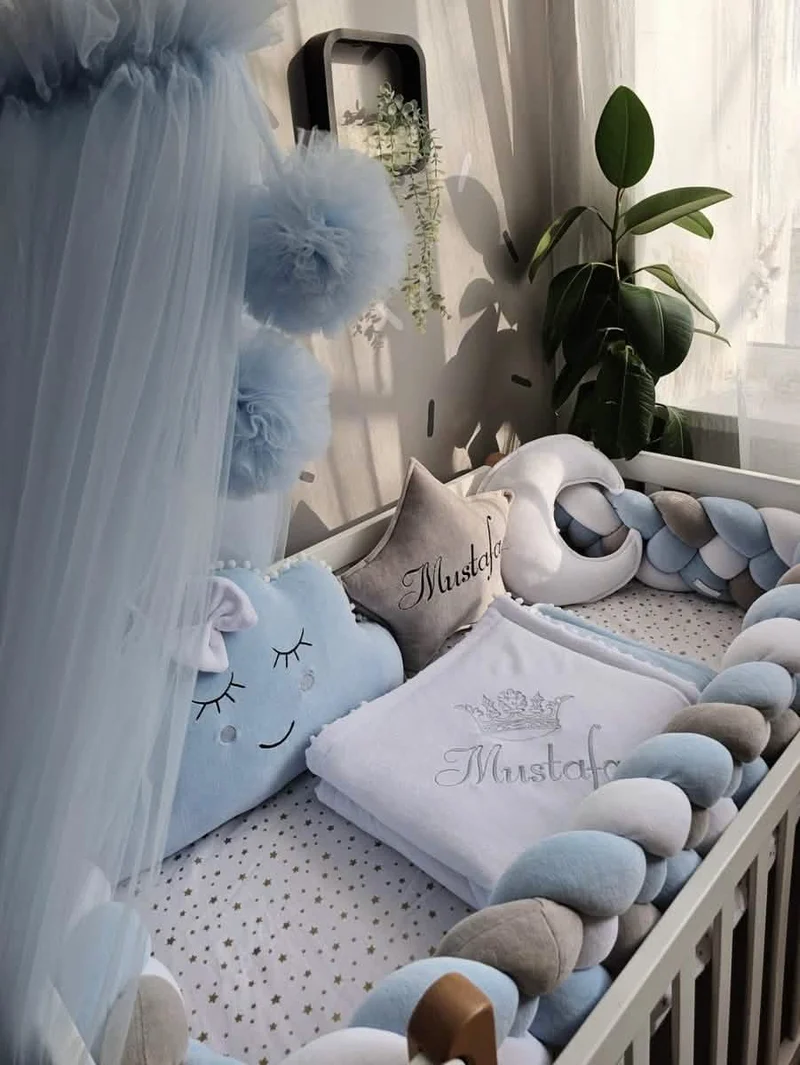 Baby Boy Bedding Set Blue - Cloud, Star & Moon Pillows