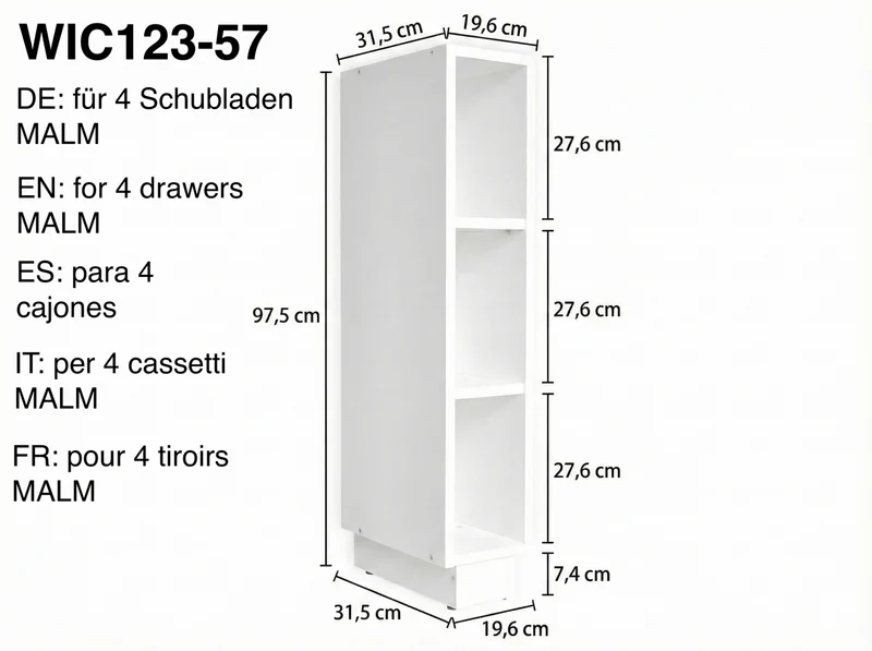 Stauraumregal für MALM-Kommode mit 4 Schubladen – Weiß