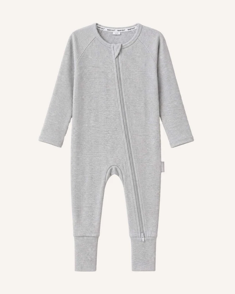 BABYGO® Grauer gerippter Schlafanzug mit Reißverschluss