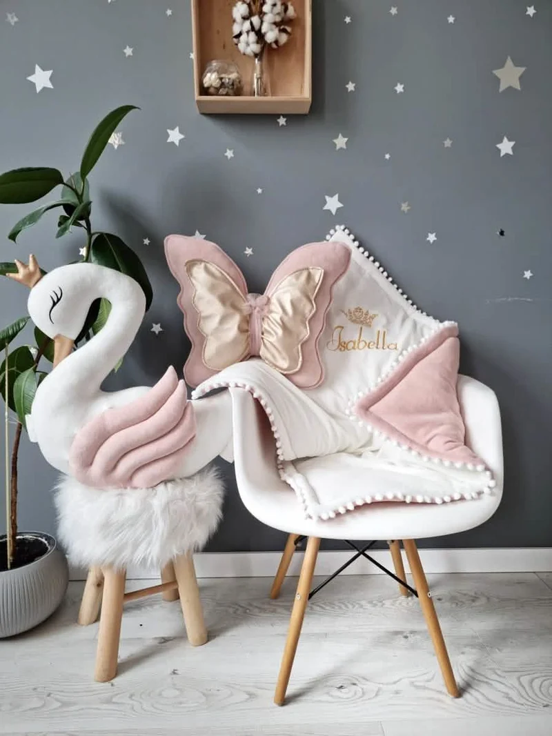 Personalized Baby Pillow - Swan, Crown, Cloud, Star or Butterfly