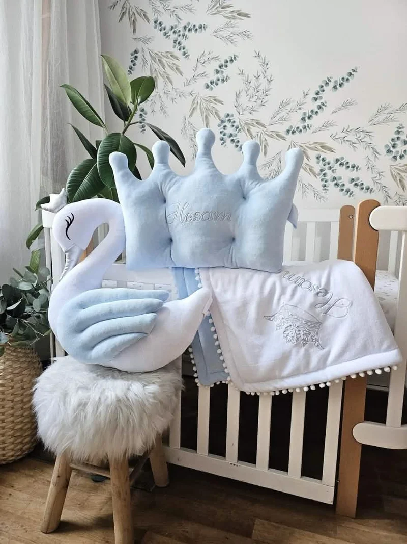 Personalized Baby Pillow - Swan, Crown, Cloud, Star or Butterfly