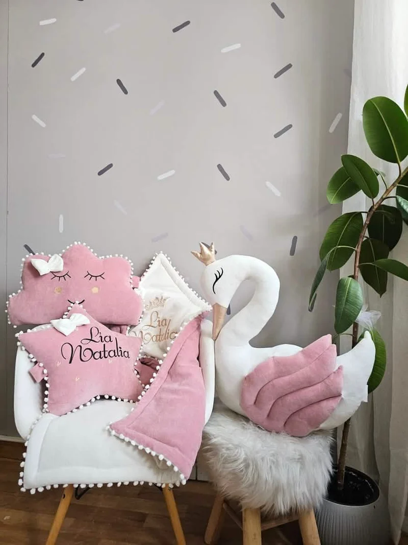 Personalized Baby Pillow - Swan, Crown, Cloud, Star or Butterfly