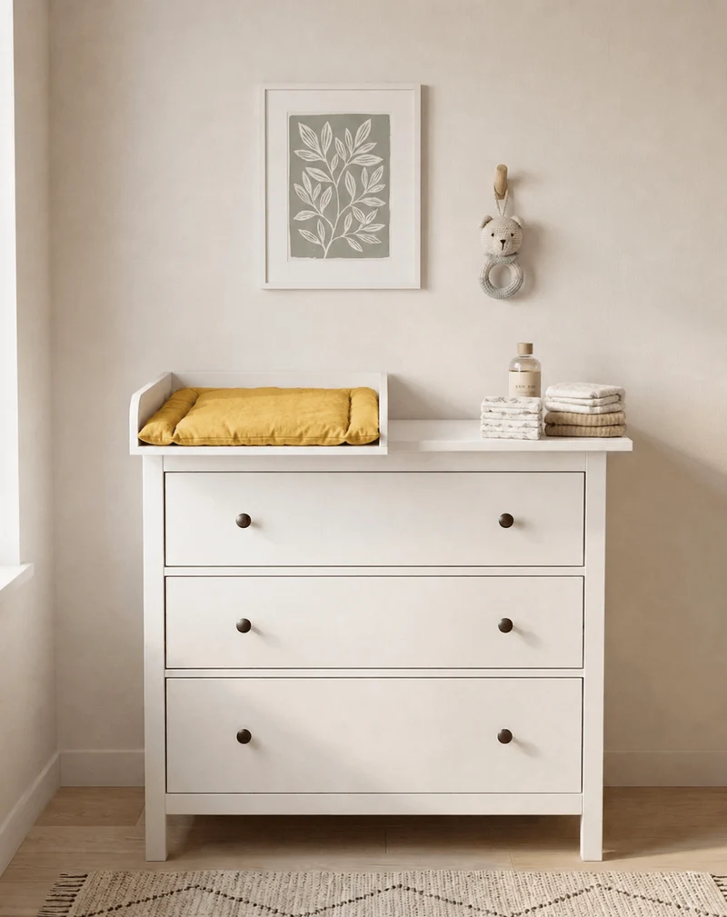 Wickelaufsatz für HEMNES-Kommode mit 3 Schubladen – mit Blende – Wickelfläche 50 × 70 cm