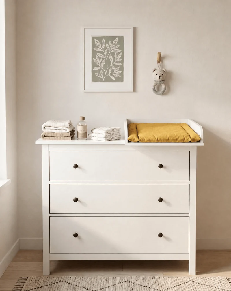 Wickelaufsatz für HEMNES-Kommode mit 3 Schubladen – mit Blende – Wickelfläche 50 × 70 cm