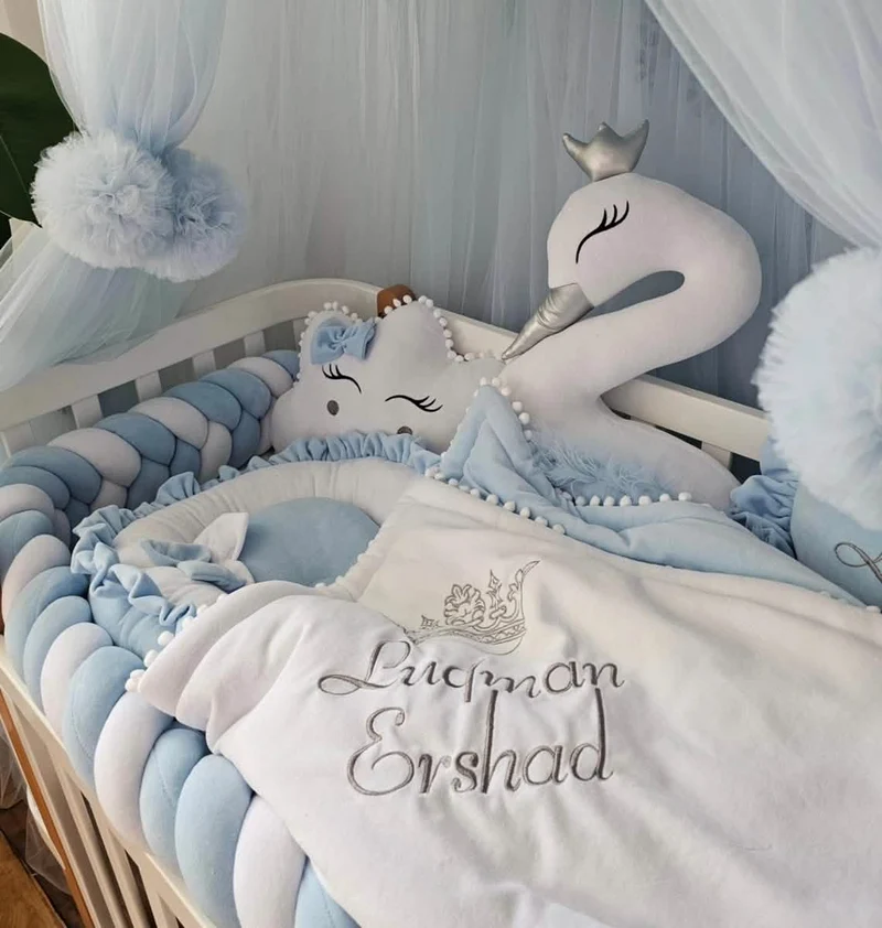 Baby Boy Bedding Set Baby Blue - Princess Swan, Star & Cloud