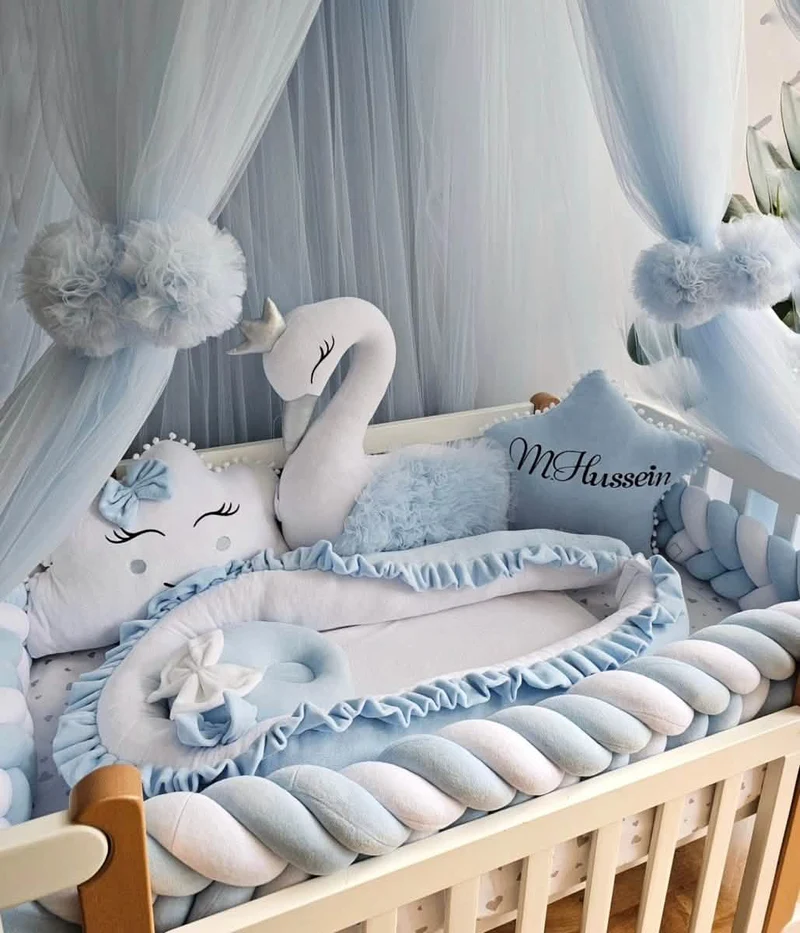 Baby Boy Bedding Set Baby Blue - Princess Swan, Star & Cloud