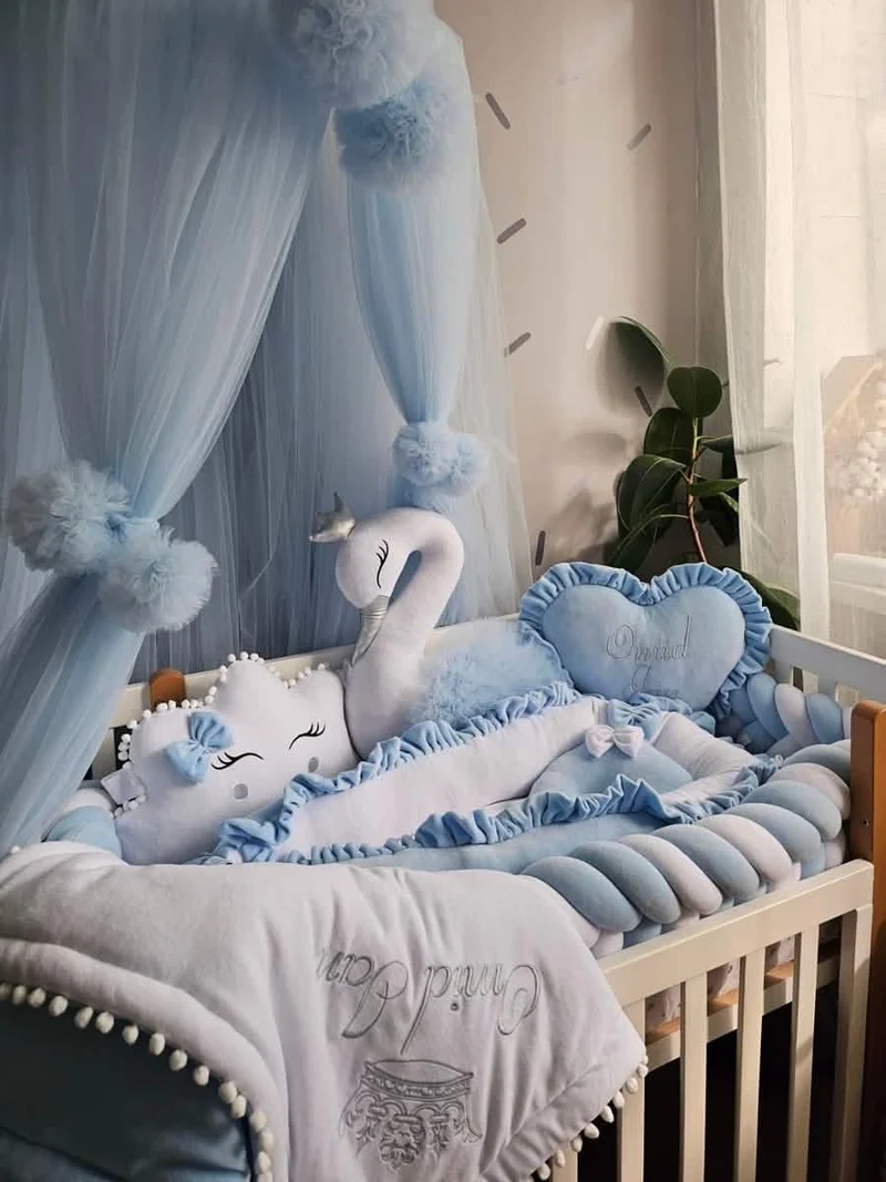 Baby Boy Bedding Set Baby Blue - Princess Swan, Star & Cloud