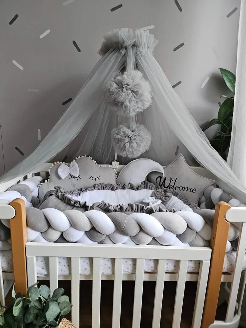 Baby Boy Bedding Set Shades of Gray - Cloud Face, Star Face & Moon