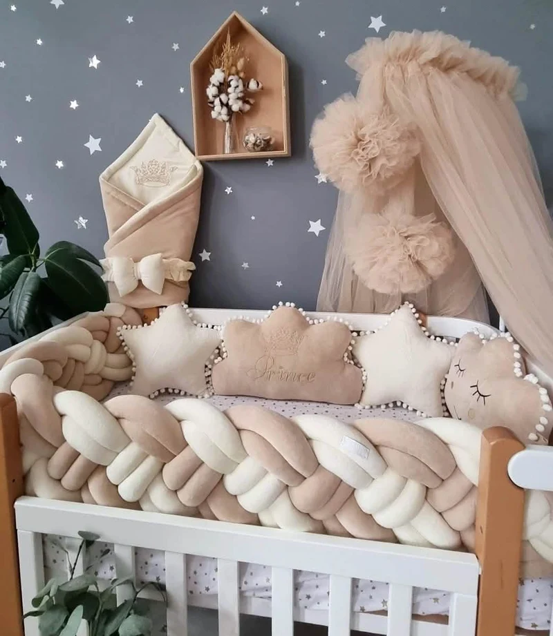 Baby Bedding Set Beige Cream - 2 Clouds & 2 Star Pillows