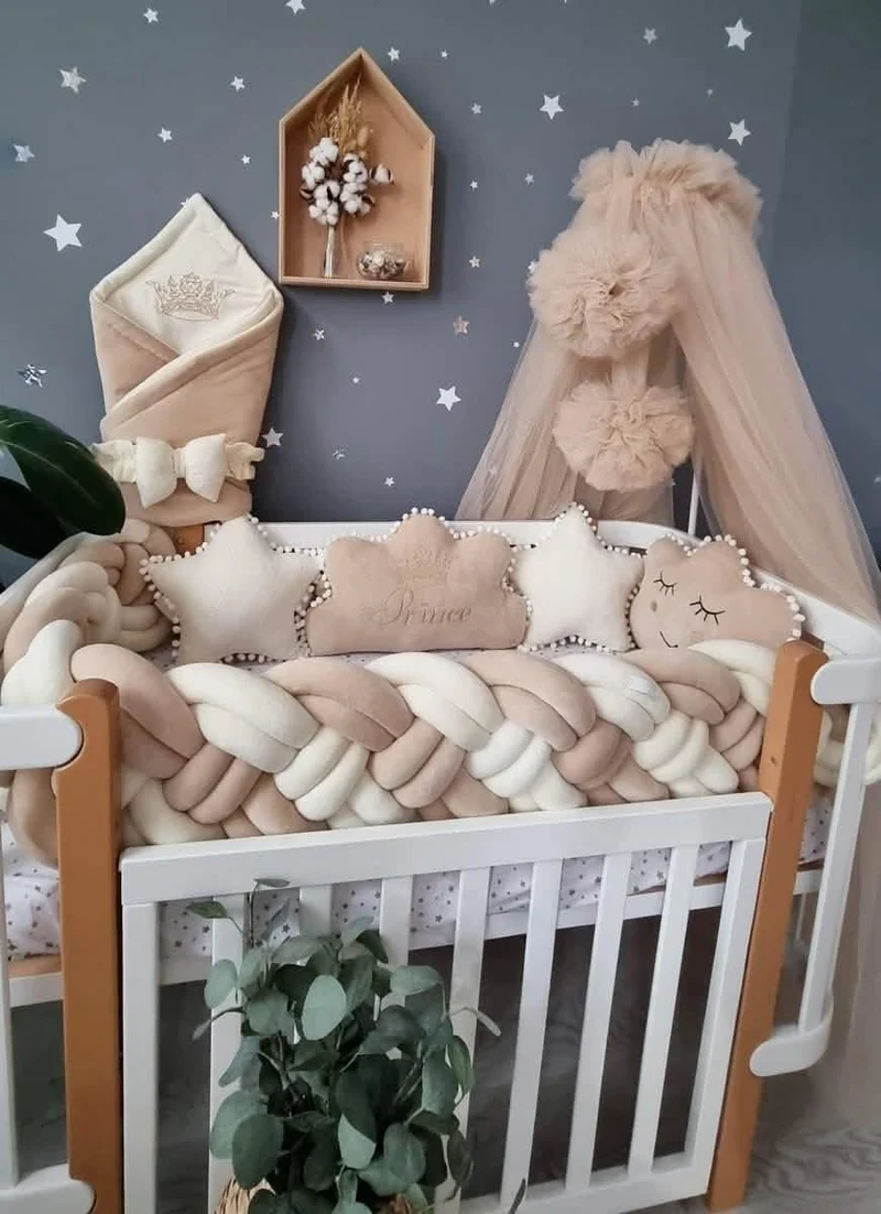 Baby Bedding Set Beige Cream - 2 Clouds & 2 Star Pillows