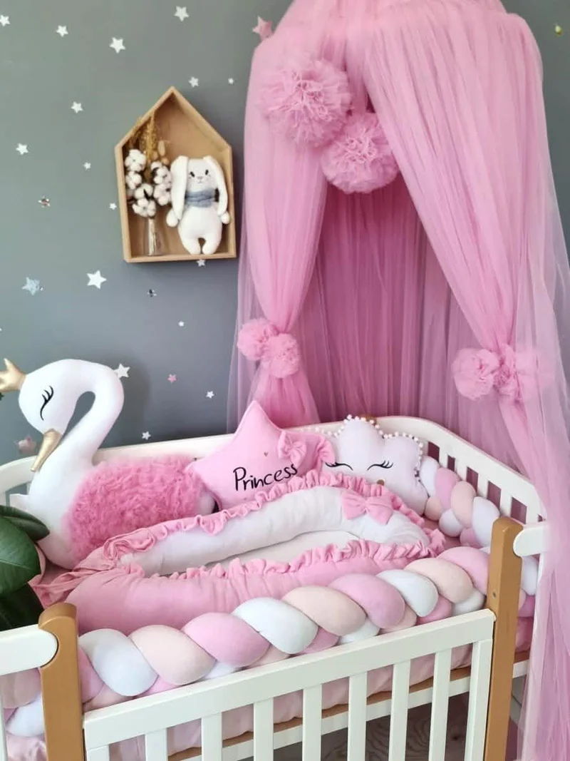 Baby Girl Bedding Set Pink - Princess Swan & 2 Star Pillows
