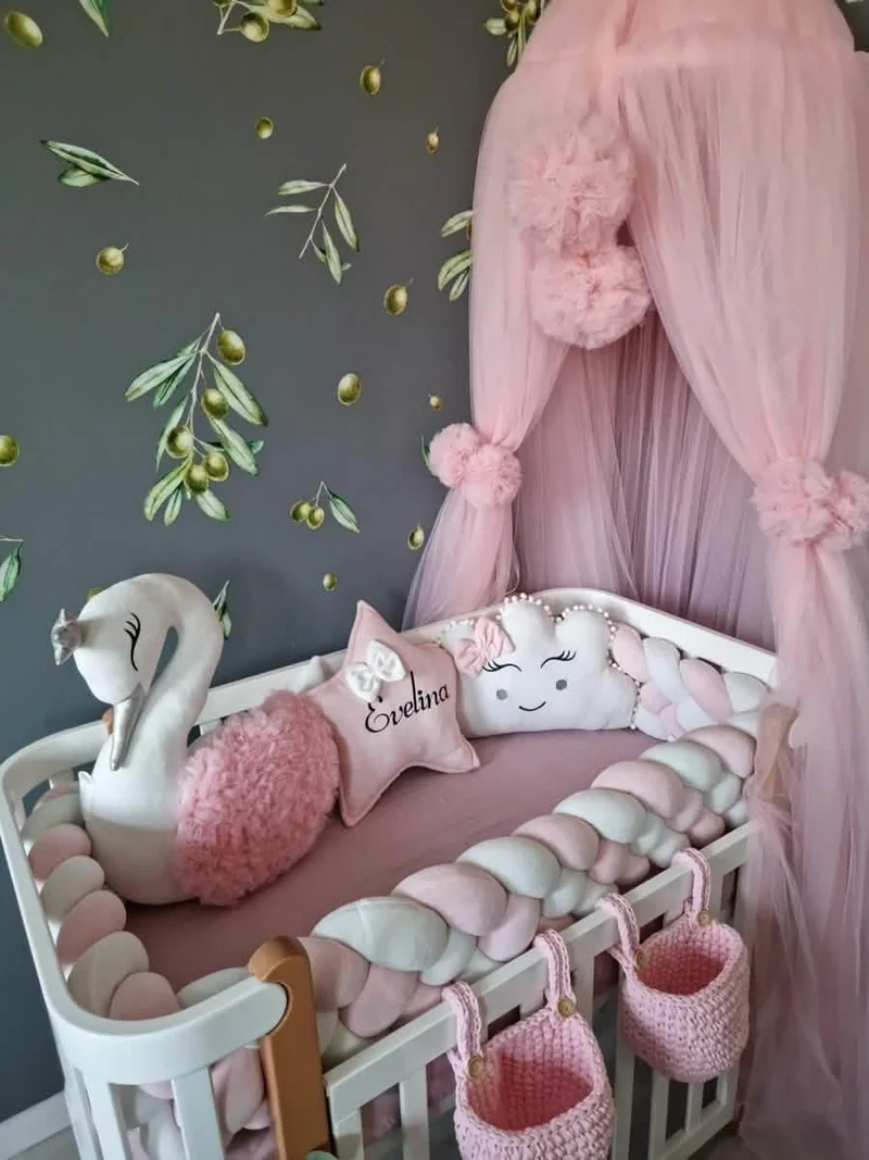 Baby Girl Bedding Set Pink - Princess Swan & 2 Star Pillows
