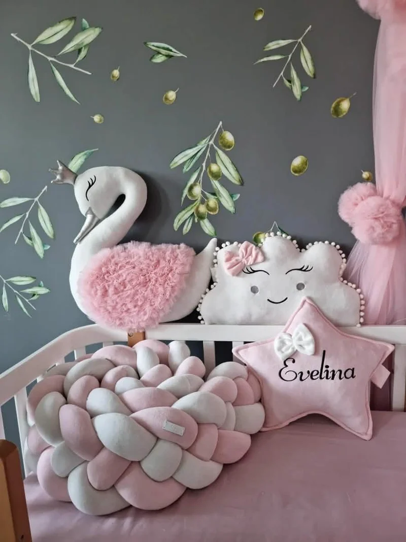 Baby Girl Bedding Set Pink - Princess Swan & 2 Star Pillows