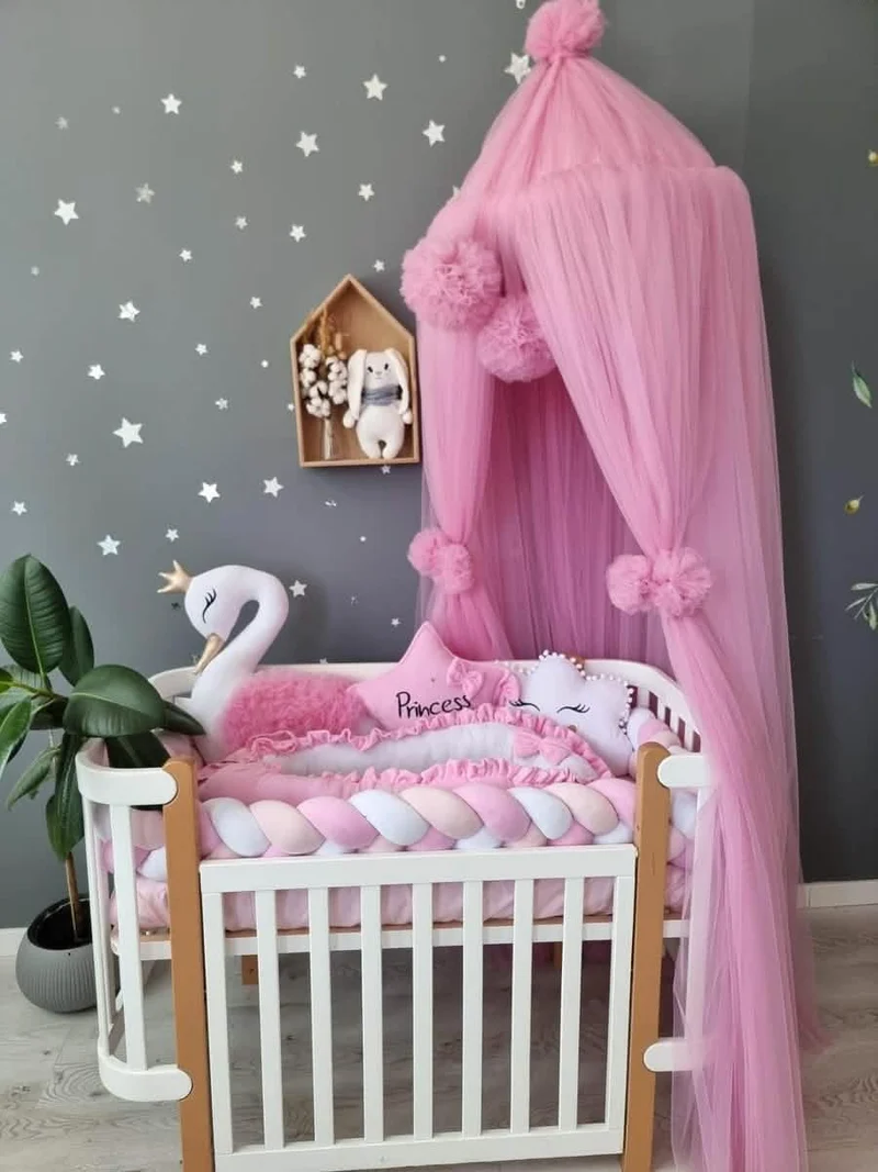Baby Girl Bedding Set Pink - Princess Swan & 2 Star Pillows